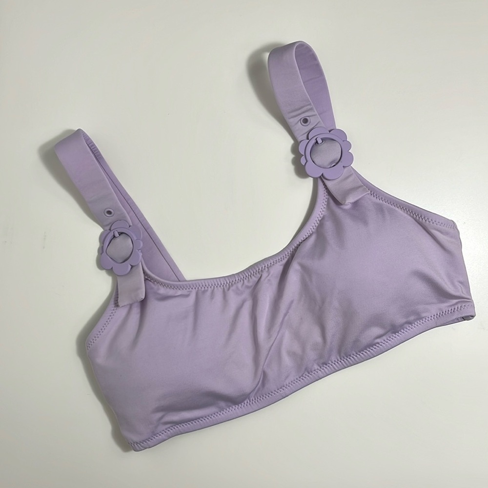-Kate Spade Light Purple Lilac Bathing Suit Bikini Top Flower Buckles XS